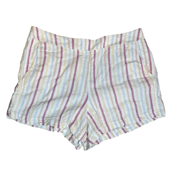 Gap Linen Blend Shorts Womens XL Striped Yellow Pink Blue High Rise Beach Boho - Picture 1 of 8
